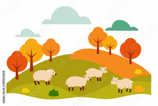 Fototapeta landscape with sheep