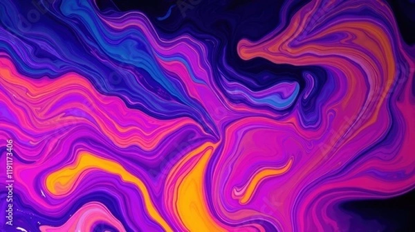 Fototapeta Abstract artwork electric colored liquid paints gently blending in a slow, mesmerizing flow 