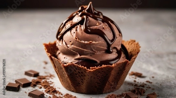 Obraz Indulgent Chocolate Swirl Cupcake with Fresh Strawberries: A Visual Delight for Dessert Lovers and Gastronomic Enthusiasts