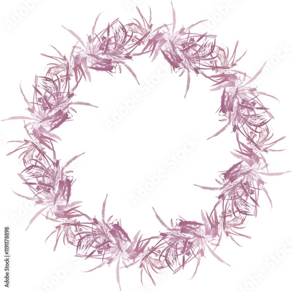 Fototapeta wreath of flowers, frame of pink and purple flowers with leaves. Natural pattern border frame isolated with copy space for text, pic, info. Old fashion,vintage style decorative border -illustration