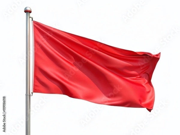 Fototapeta Waving Red Warning Flag Isolated on White Background - Danger Alert Signal