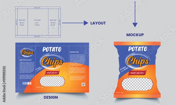 Obraz Potato chips package design, realistic vector design, chips design, chips packaging, packaging, chips, vector illustration