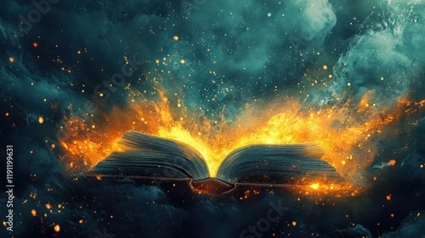 Fototapeta Mystical Book with Fiery Explosion Effect