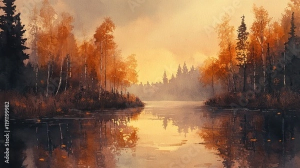 Obraz Serene Autumn Landscape with Reflections on Water