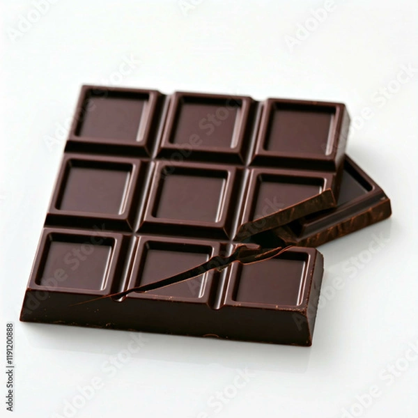 Fototapeta broken chocolate bar on white background  closeup  macro photography  food image