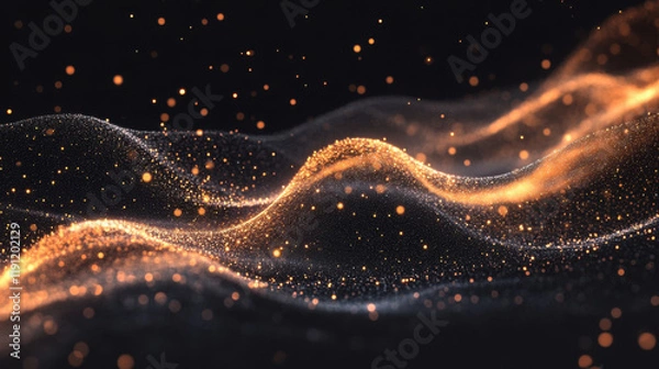 Obraz golden wave with a shiny glitter on a black background