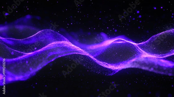 Fototapeta Vibrant purple shiny waves with futuristic particle effects