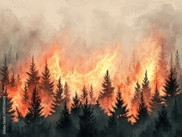 Obraz Dramatic Wildfire in Fiery Forest Landscape