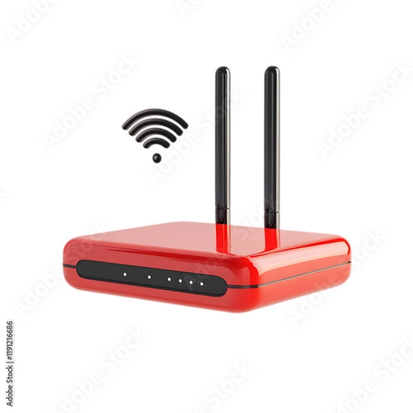 Fototapeta Modern Red Wireless Router Internet Wifi Device Technology web fast home data speed signal office   