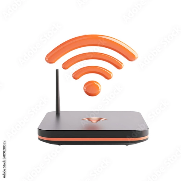 Fototapeta Modern Wireless Router 3D Render High Speed Internet Network Technology Digital Wifi Signal Orange  