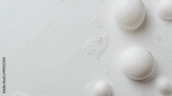 Fototapeta White Bubbles Floating In A White Liquid Background
