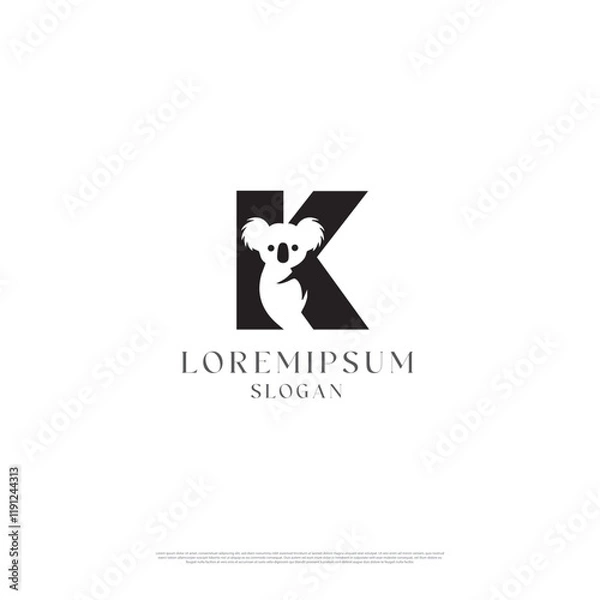 Fototapeta K letter loog koala  typography, logotype