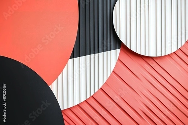 Fototapeta Abstract geometric pattern in coral, black, and white.