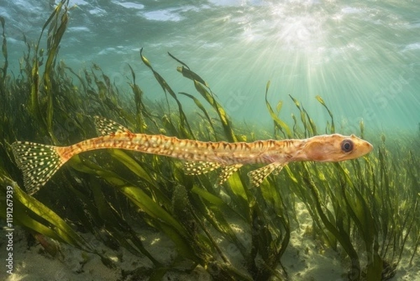 Obraz Seagrass pipefish blending in serene underwater environment