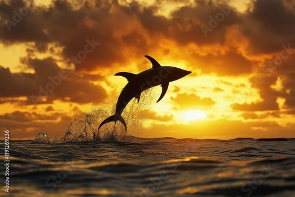Obraz Swordfish Leaping Out of Ocean at Vibrant Sunset