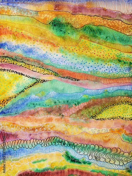 Fototapeta Abstract doodle art with layers. The dabbing technique near the edges gives a soft focus effect due to the altered surface roughness of the paper.