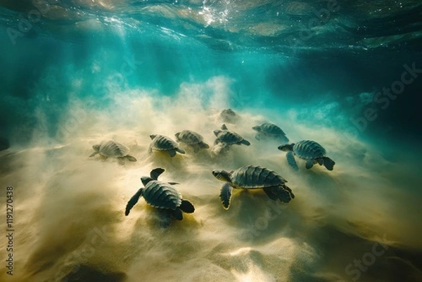 Obraz Underwater photo captures baby sea turtles hatching in nest