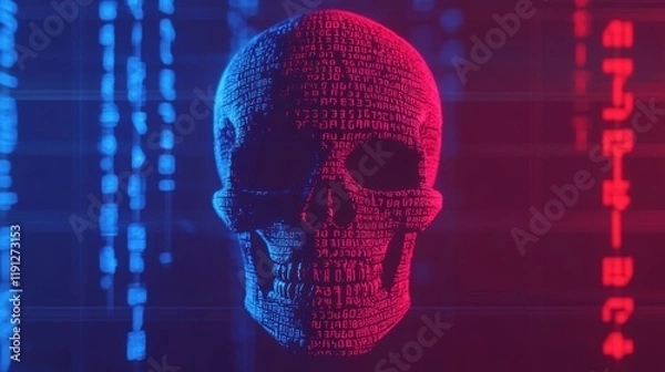 Obraz Skull in Binary Code, Digital Concept of Cybersecurity and Risk