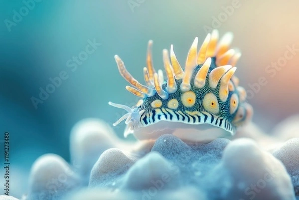 Obraz Macro DSLR photo of Hypselodoris bullocki sea slug on stony coral featuring vibrant colors and textures