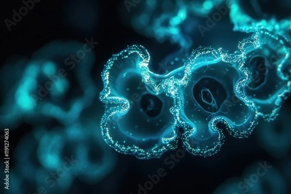 Obraz Dramatic closeup macro photo of glowing bioluminescent plankton