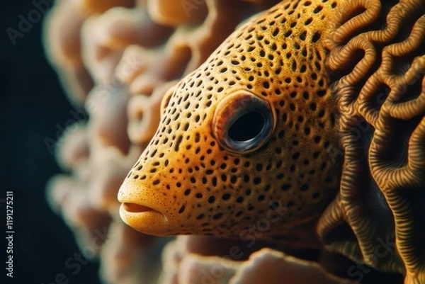 Obraz Detailed macro photography captures boxfish and corals textures with lighting