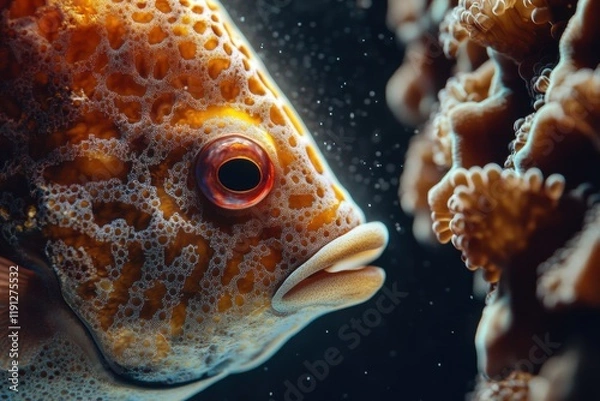 Obraz Detailed macro photography captures boxfish and corals textures with lighting