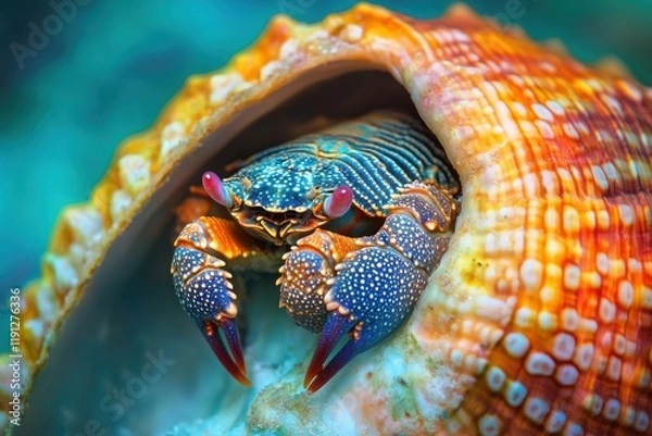 Obraz Hermit crab in colorful shell with vibrant tropical background