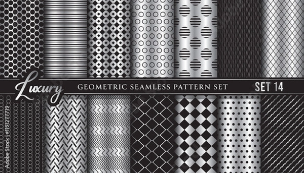Obraz Vector Geometric Seamless Pattern Collection Set.Black and silver design