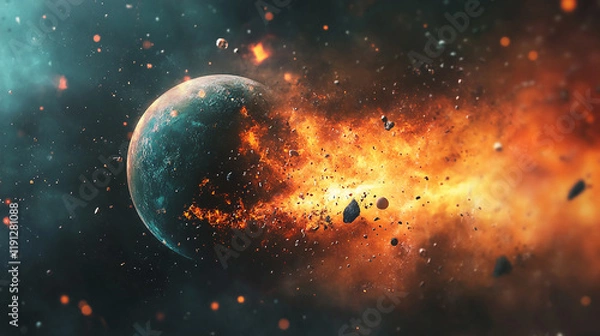 Fototapeta Illustration of planets in galaxy. universe or outer space, fantasy abstract cosmos astronomy wallpaper.