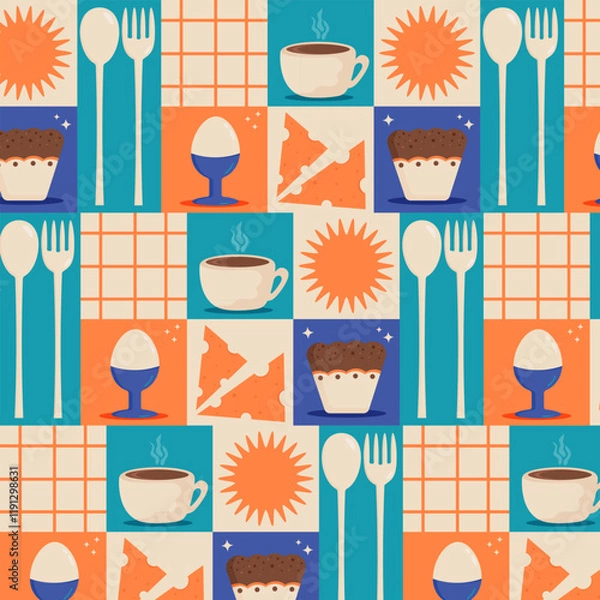 Fototapeta Pattern in retro style on the theme of breakfast