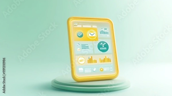 Obraz Digital tax submission process, glowing futuristic screen with financial data, 3D illustration