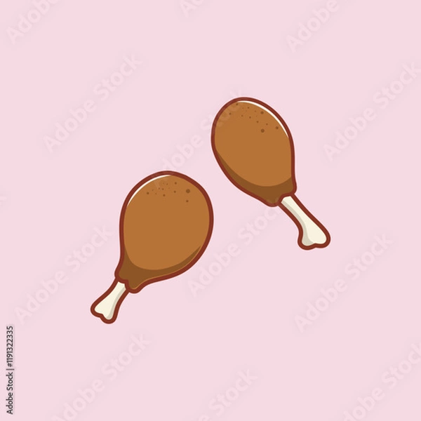 Fototapeta Drumsticks Fried Chicken. Food Object Icon Vector Flat Cartoon Style
