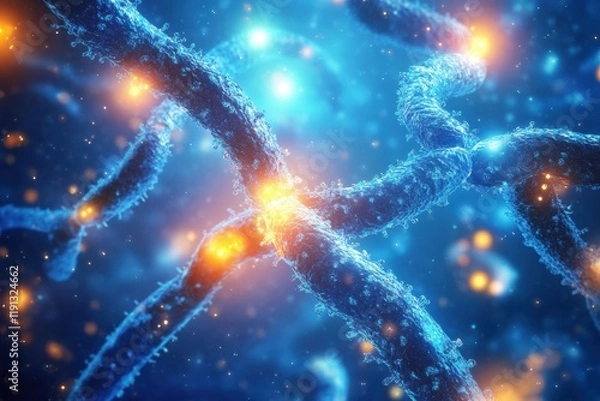 Fototapeta Visualization of antibodies engaging glowing viruses in an abstract representation of immune response mechanisms. Generative AI