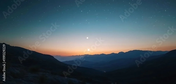 Fototapeta starry sky with glowing crescent moon