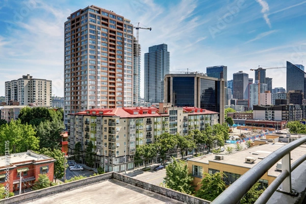 Fototapeta View from balcony. Apartment building in Seattle.