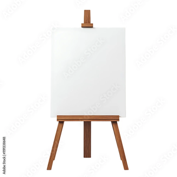 Fototapeta Blank White Canvas on Wooden Easel Art Studio Mockup Design Template 3d clean frame image brown     