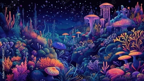 Fototapeta Bioluminescent Underwater Fantasy Forest Scene