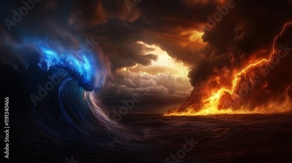 Obraz Clash of Elements: Fire and Water in a Dramatic Seascape