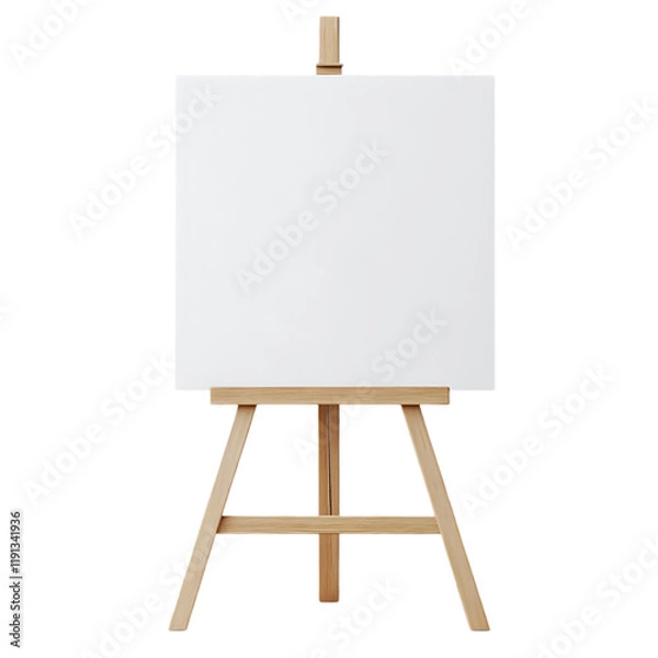 Fototapeta Blank White Canvas on Wooden Easel Art Studio Mockup Template frame clean paint image craft design  