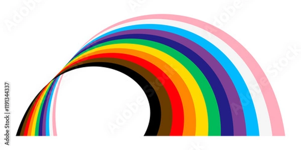 Obraz Pride wavy lines shape. Modern wave icon with LGBTQ pride flag colours. Colored striped shape for design. Vector illustration isolated on white background.