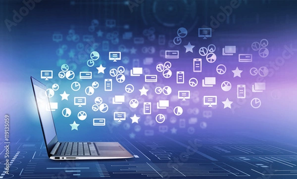 Fototapeta Technologies that connect people . Mixed media