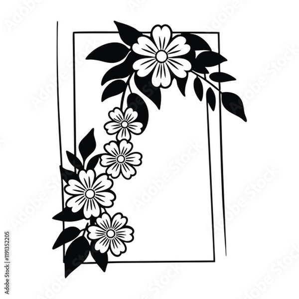 Fototapeta Flower line art. Hand drawn flowers, meadow herbs, wild plants, botanical elements for design projects. Vector illustration.