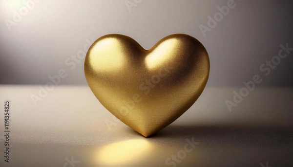 Fototapeta A beautiful gold glitter Heart on a light white surface with warm soft lights. Gorgeous background for Holidays. Greeting card with Valentine's Day symbol