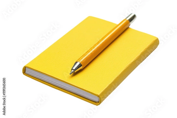 Obraz Bright yellow notebook and pen resting on a white surface for creative writing and note-taking