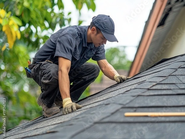 Fototapeta The inspector or engineer is checking the building structure and house roof specifications