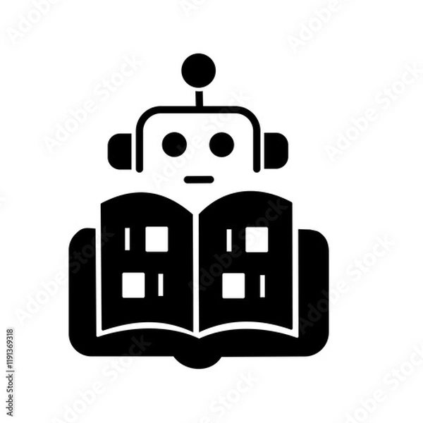 Obraz Machine Learning icon - Robot Reading Book - Vector line icon with editable stroke