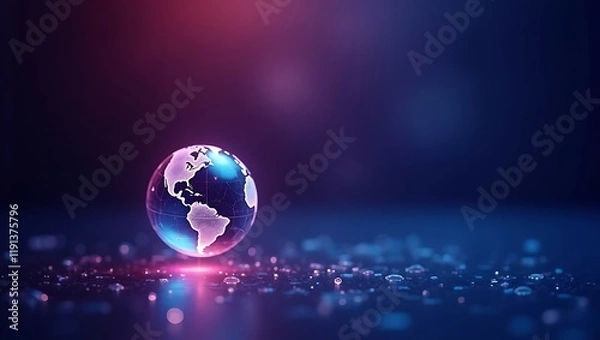 Obraz Earth globe on blue and pink background