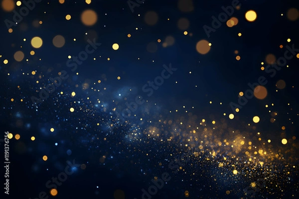 Obraz Abstract display of golden fireworks with a dark blue bokeh background, sparkling trails, and space for celebratory text