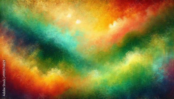 Fototapeta A vibrant gradient background blending green, yellow, and orange with a soft, textured appearance, evoking warmth and energy. Generative AI.