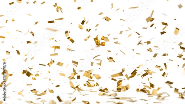Obraz Isolated falling gold foil confetti isolated on transparent background.